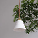 Axyaa White Ceramic LED Pendant Light with Wood Handle & Copper Socket