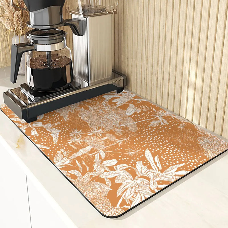 Axyaa Silicone Dish Mat, Flowers Pattern Absorbent Drying Mat for Kitchen Essentials