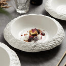 Axyaa Rock Pattern Ceramic Deep Plate - High-grade White Dinner Plate for Home & Restaurant