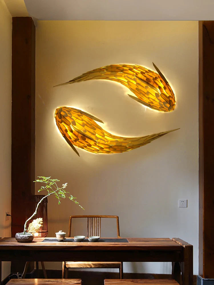 Axya Bamboo Led Fish Wall Lamp for Modern Nordic Living Room Decoration