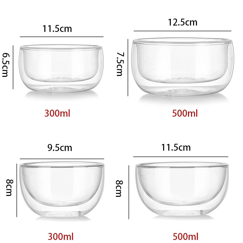 Axya 300/500ml Double Layer Glass Bowl Kitchen Glassware for Soup Cereal