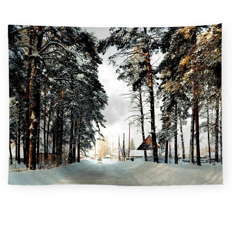 Axyaa Snowy Forest Tapestry Tree Wall Hanging for Home Decor