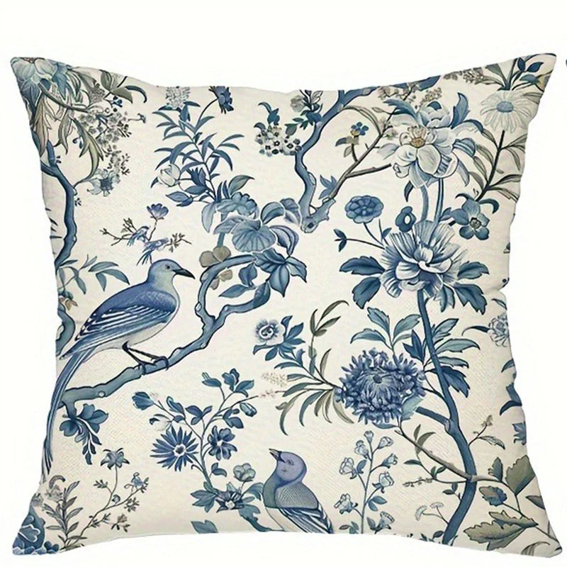 Axyaa Blue Floral Bird Pattern Pillowcase - Home Decor Brand
