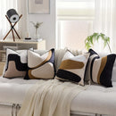 Axyaa Abstract Block Embroidery Cushion Cover in Black Brown Beige Schema 45x45cm