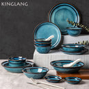 Axya Blue Ceramic Dinnerware Set: Plate and Bowl - Wholesale Kiln Dish Collection