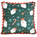 Axyaa Dutch Velvet Christmas Pillow Cover with Ruffles, Red and Green Print