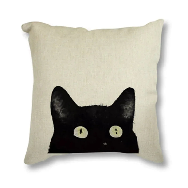 Black Cat & Butterfly Print Linen Cushion Cover by Axyaa - 45x45CM