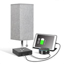 Axyaa USB Table Lamp with Pull Chain and Grey Fabric Shade