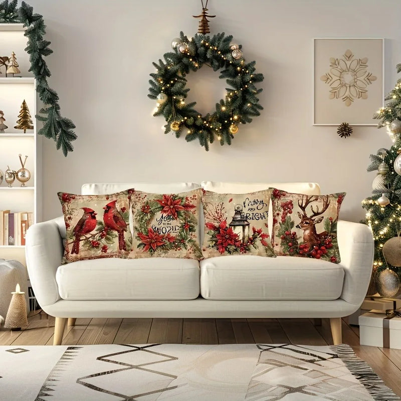 Axyaa Retro Christmas Reindeer Pillowcase Cover