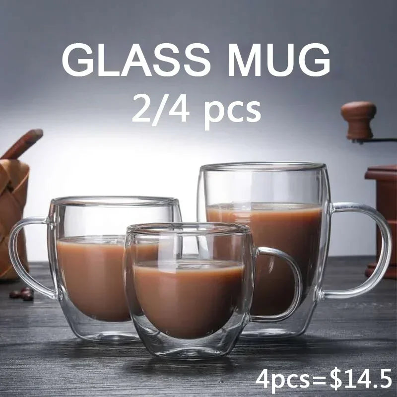 Axya Double Bottom Glass Coffee Cup Set for Whiskey, Tea, Wine, and Cocktails