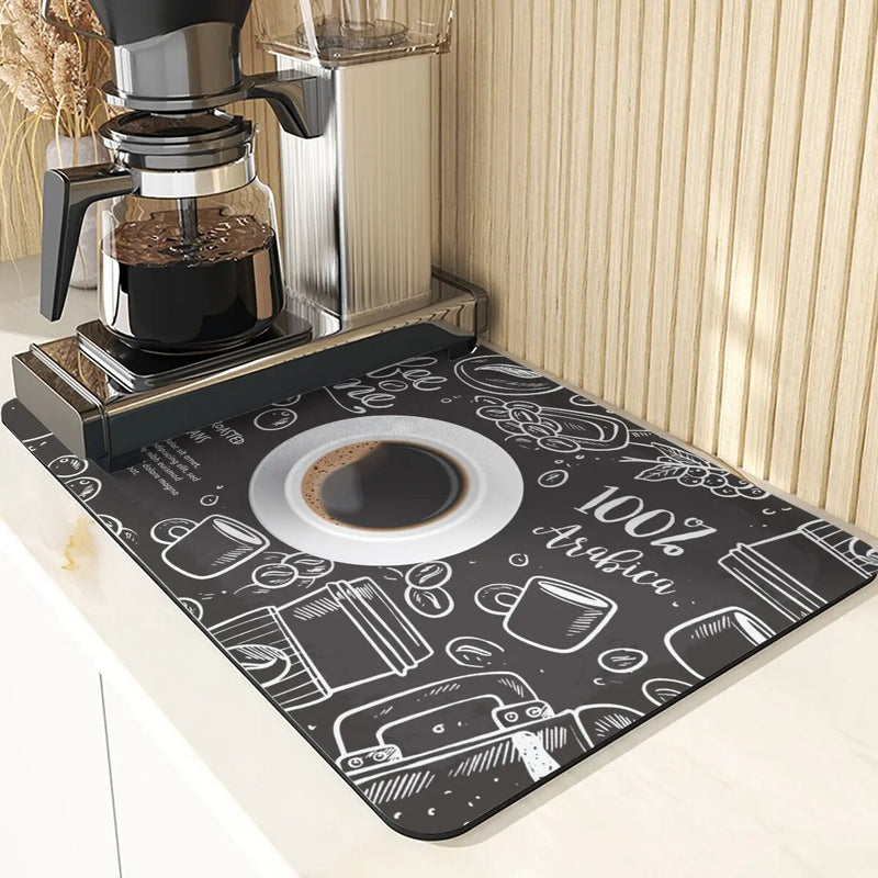 Axyaa Coffee Pattern Placemats Set for Table Cups Coaster Drainer Diatomaceous Earth Mat