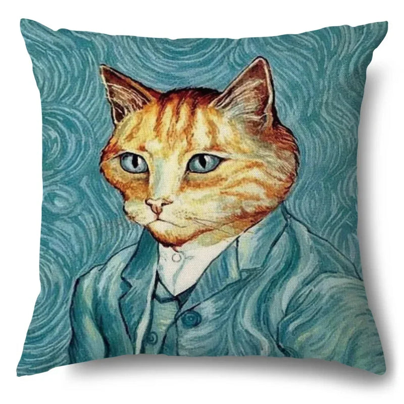 Axyaa Cartoon Kitty Cat Linen Pillowcase for Bed, Couch, and Sofa Décor