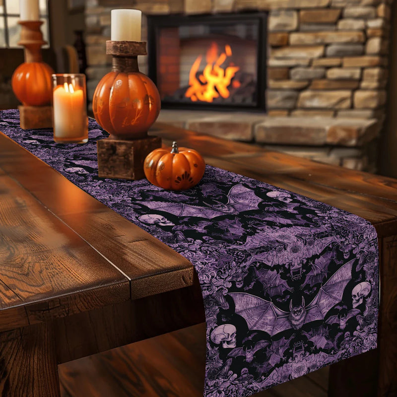 Axyaa Halloween Skull Abstract Pattern Table Runner