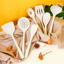 Axyaa Silicone Kitchen Utensils Set - Beige White Cooking Tools Spatula Turner Shovel Colander