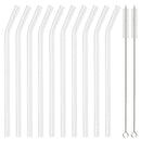 Axyaa Glass Straw Set with Brush, 10pcs Reusable Bent Milkshake Drinking Straws