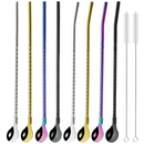 Axyaa Stainless Steel Straw Spoon Set - Reusable Metal With Brush for Drinking
