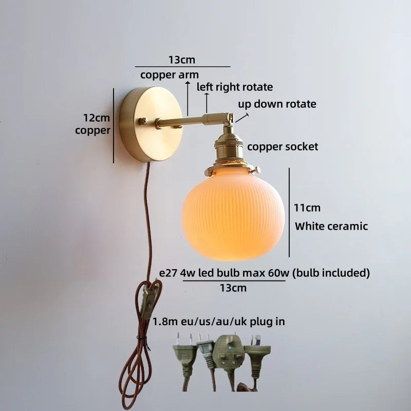 Axyaa Nordic LED Wall Light White Umbrella Style Swing Arm Modern Bedside Lamp