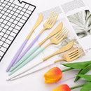 Axyaa 24Pcs Colorful Stainless Steel Gold Flatware Cutlery Set Western Kitchen Tableware