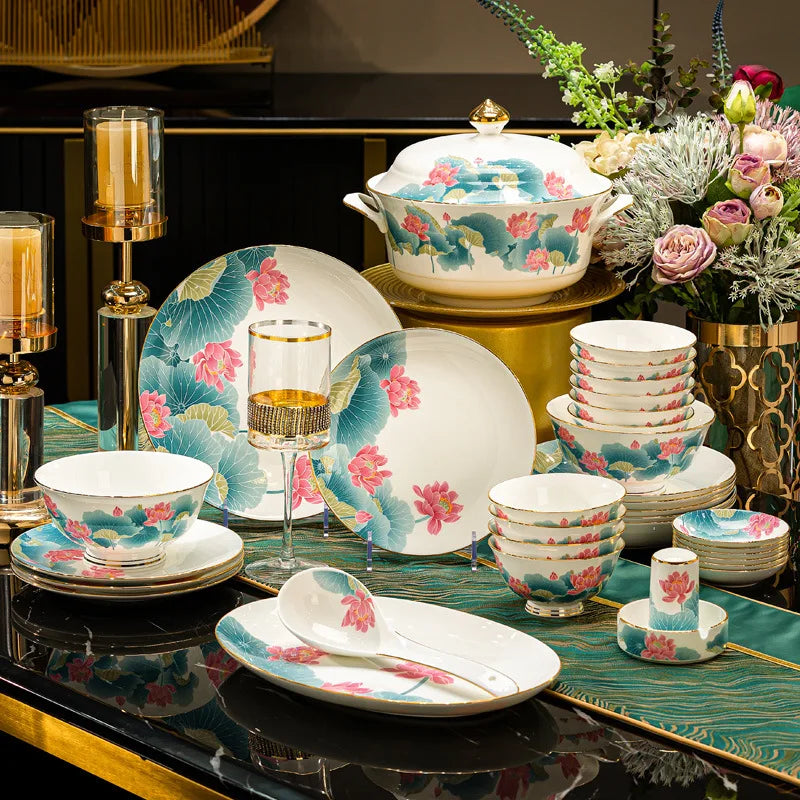 Axya Chinese Style Bone Dinner Set with Tableware & Kitchen Utensils