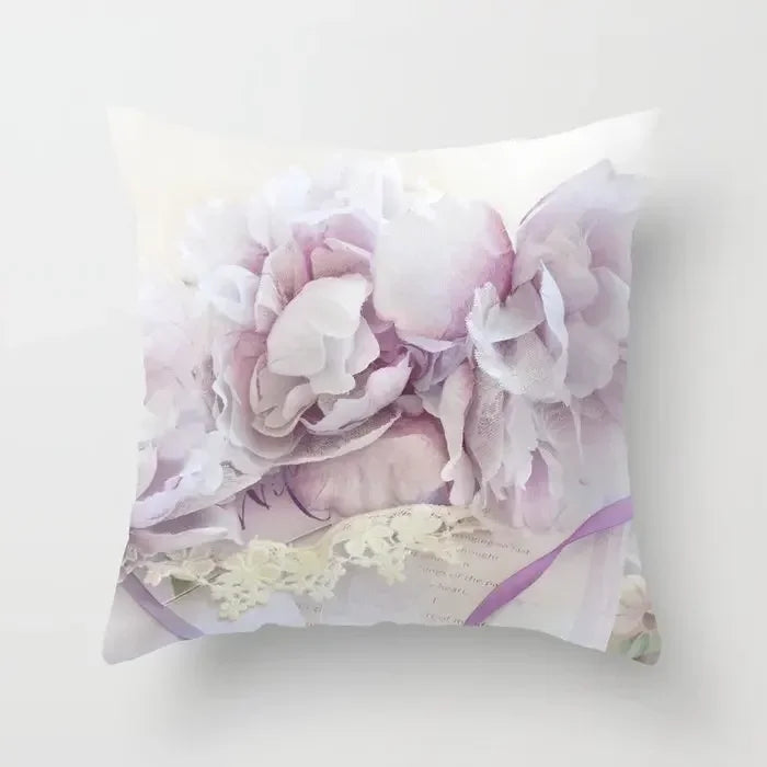 Axyaa Pink Flower Pattern Decorative Cushion Cover for Sofa Pillows - Polyester Material