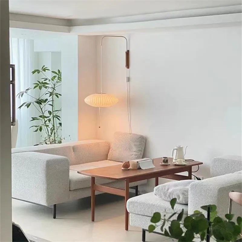 Axyaa Handwoven Silk Japanese Rotating Wall Light for Bedroom & Hallway Decor