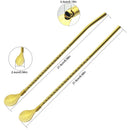 Axyaa Twisted Straw Spoon Set: 6pcs Reusable Stainless Steel Straws, Gold Tea Scoop, Black Dinnerware