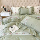 Axyaa Pink Lace Gauze Bedding Set - Elegant Princess Style Queen Duvet Cover