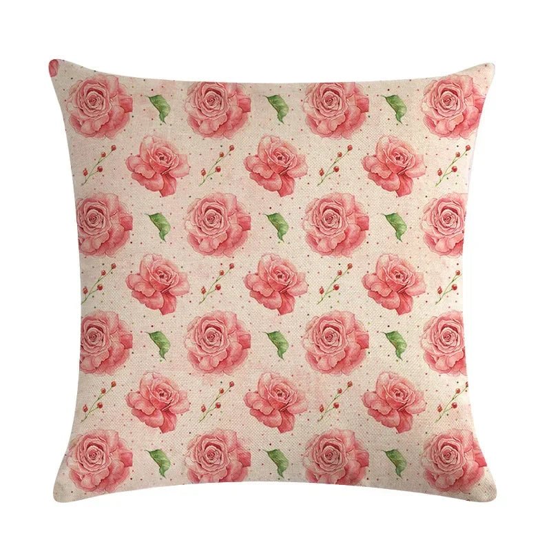 Axyaa Vintage Plant-flower Linen Cushion Cover 45*45cm