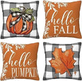 Axyaa Buffalo Check Print Linen Pillow Cover 45x45 for Fall Thanksgiving Decor