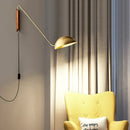 Axyaa Golden Long Arm Wall Lamp: Adjustable Bedroom Sconce for Stylish Living.