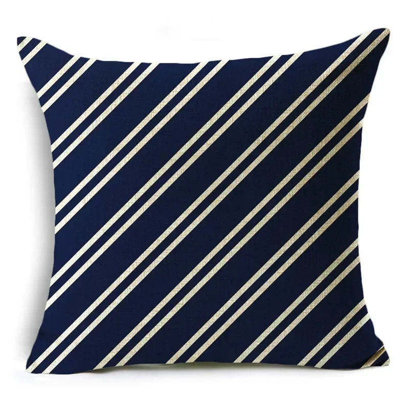 Axyaa Blue Texture Print Linen Cushion Case for Living Room Sofa - 40cm/45cm/50cm