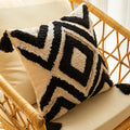 Axyaa Boho Black White Check Velvet Circle Pillowcase 45x45 Luxe Headboard Cushion Cover