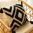 Axyaa Boho Black White Check Velvet Circle Pillowcase 45x45 Luxe Headboard Cushion Cover