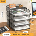Axyaa Stackable Desk Organizer for Office - Black, 4-Tier Tray for Paper and Accessories