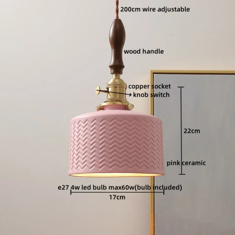 Axyaa Nordic LED Pendant Lights Ceramic Wood Hanging Lamp for Home Decor