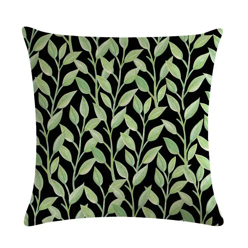 Axyaa Rose Flower Pillow Cover - Green Plant Oil Painting Cushion, Home Decor Case
