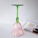Axyaa Pink Flower Green Stem Glass Goblet - 320ml Vintage Style