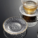 Axyaa Small Clear Glass Saucer Plates with Gold Rim