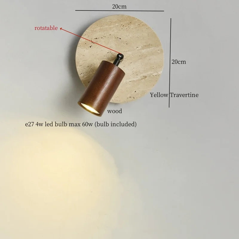 Axyaa White Glass LED Wall Light - Yellow Travertine Button Switch - Wabi Sabi Design