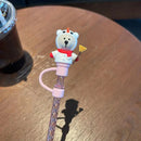 Axyaa Cute Bear Silicone Straw with Cat Claw Stopper & Dust Cap