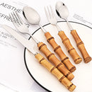 Axyaa 20-Piece Bamboo Handle Stainless Steel Cutlery Set