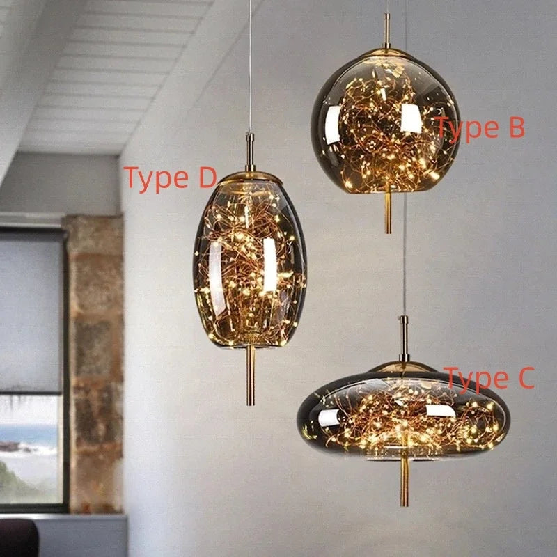 Axyaa Nordic Luxury LED Glass Pendant Chandelier for Home Decor