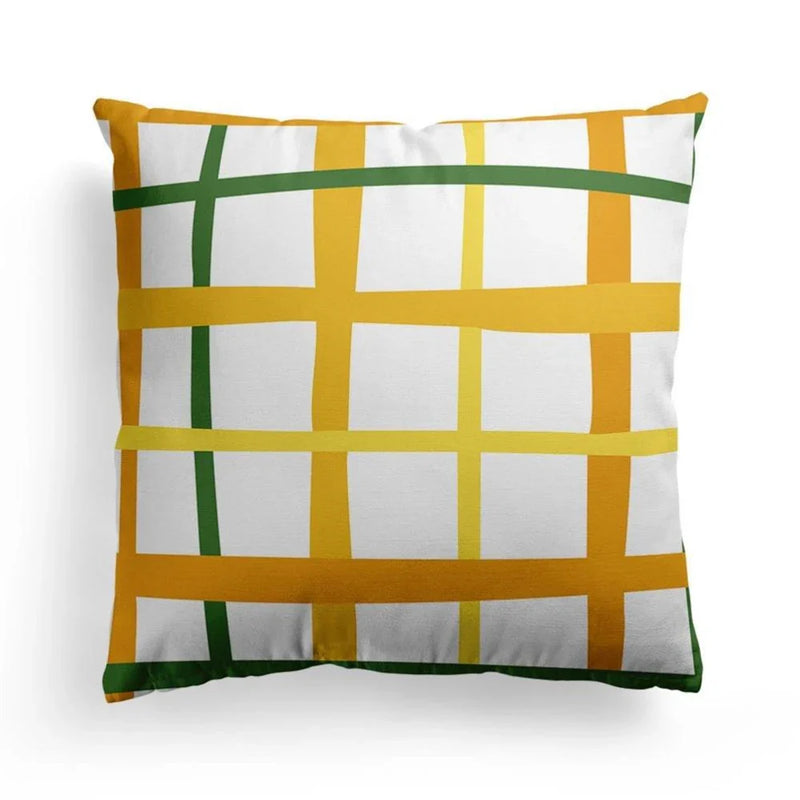Axyaa Grid Flower Cushion Cover Orange Lemon Pillow Cover Home Decor Sofa Cushions