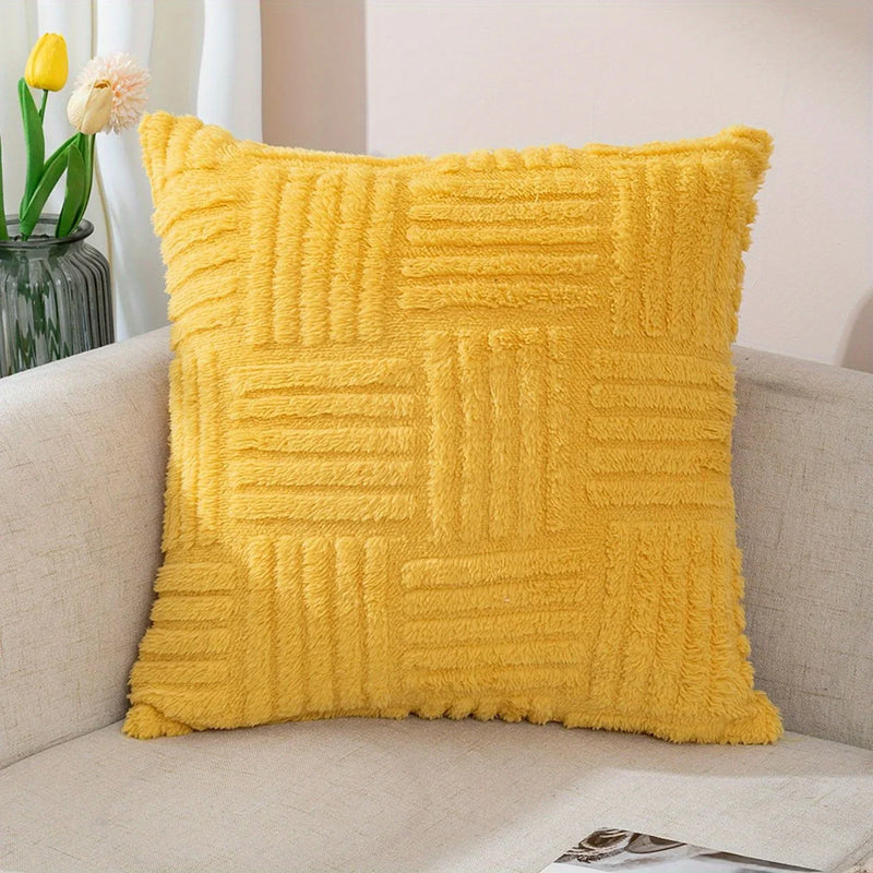 Yellow Snowflake Velvet Throw Pillowcase by Axyaa: Boho Home Decor for Sofa & Living Room