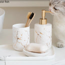 Axya Marbled Ceramic Bathroom Set, Couple Toothbrush Cup, Wash & Lotion Bottles