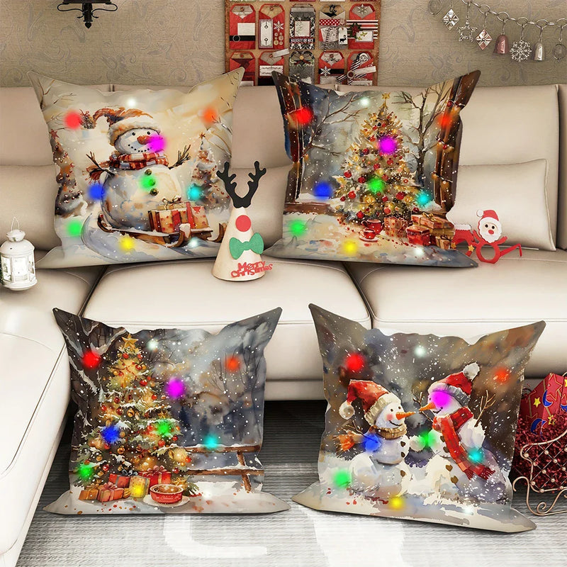 Axyaa Snowman & Christmas Tree LED Pillowcase for Festive Home Decor & Gifts