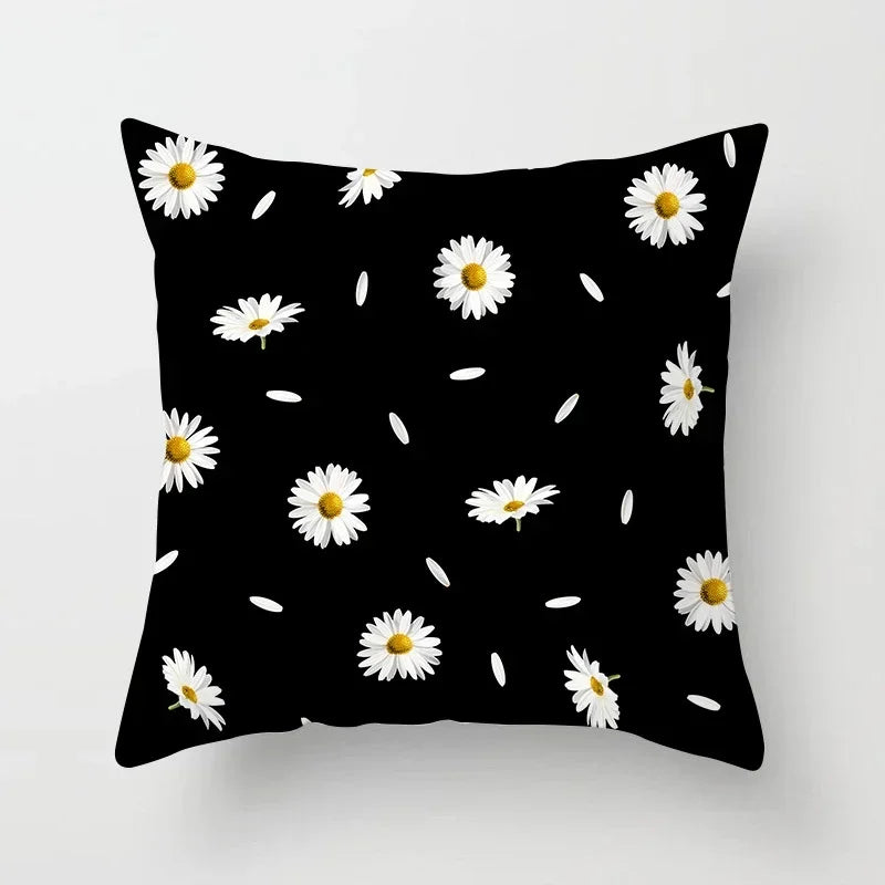 Nordic Daisy Print Pillow Cover by Axyaa - Modern Floral Cushion for Living Room
