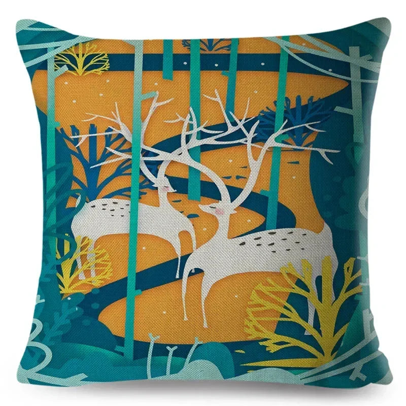 Axyaa Cartoon Deer Pillowcase - 45*45cm Linen Cushion for Home Decor