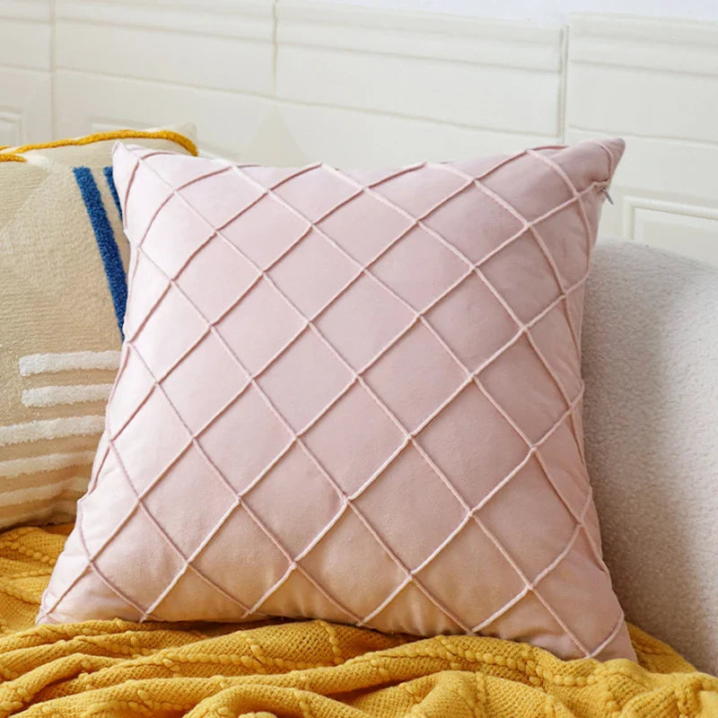 Axyaa White/Pink Plush Cushion Cover 45x45 for Living Room Sofa, Office Décor