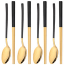 Axyaa 8-Piece Black Stainless Steel Cutlery Set with Sushi Sticks and Korean Chopsticks